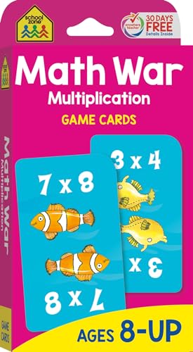 School Zone - Math War Multiplication Game Cards - Ages 8+, 3rd Grade, 4th Grade, 5th Grade, Math Games, Beginning Algebra, Multiplication Facts & Tables, and More